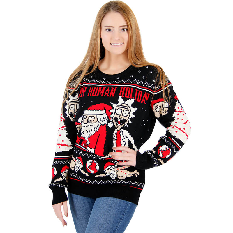 Cartoon Christmas Sweater Round Neck